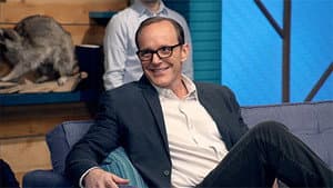 Clark Gregg Wears a Navy Blazer & White Collared Shirt